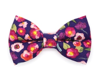 Plum Cat Bow Tie - "Plum Blossom" - Purple Floral Bow Tie for Cat Collar / Girl Cat, Feminine / Cat, Kitten + Small Dog Bowtie
