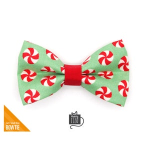 Christmas Cat Bow Tie - "Peppermint Twist" - Red & Green Holiday Candy Bow Tie for Cat Collar / Cat, Kitten, Small Dog Bowtie / One Size