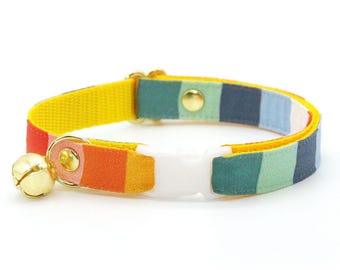 Rainbow Cat Collar - "Carousel" - Fun Striped Nautical Cat Collar / Breakaway or Non-Breakaway / Summer, Birthday / Cat, Kitten + Small Dog