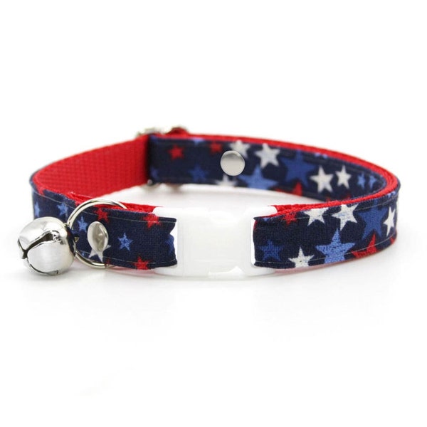 Cat Collar - "Freedom Stars" - Patriotic Cat Collar / Breakaway or Non-Breakaway / 4th of July, Independence / Cat, Kitten, Small Dog Sizes