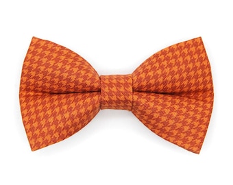 Houndstooth Cat Bow Tie - "Pumpkin Spice" - Fall Orange Bow Tie for Cat Collar / Autumn, Thanksgiving / Cat, Kitten + Small Dog Bowtie