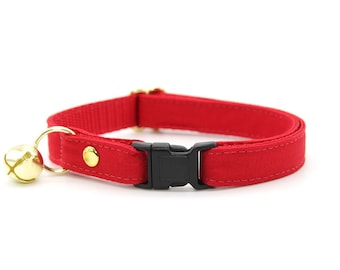 Cat Collar - "Color Collection - Red" - Solid Color Red Cat Collar / Breakaway + Non-Breakaway / Wedding / Cat, Kitten + Small Dog Sizes