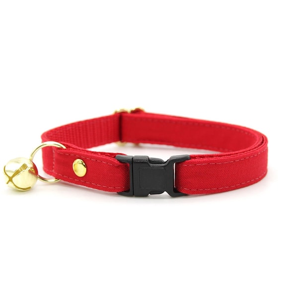 Cat Collar - "Color Collection - Red" - Solid Color Red Cat Collar / Breakaway + Non-Breakaway / Wedding / Cat, Kitten + Small Dog Sizes