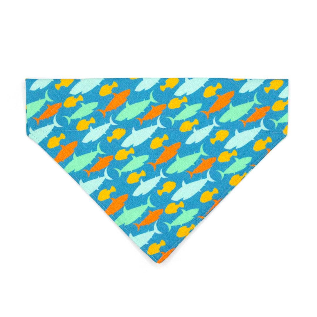 Shark Cat Bandana - "Fintastic" - Blue Fish Bandana for Cat + Small Dog / Ocean, Aquatic, Goldfish, Sea / Over-the-Collar Summer Cat Bandana
