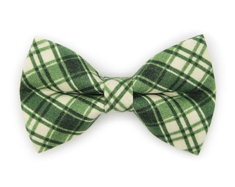 Plaid Cat Bow Tie - "Pinecrest" - Forest Green Bow Tie for Cat Collar / Fall, Winter, Holiday, Wedding / Cat, Kitten + Small Dog Bowtie