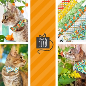Cat Bow Tie Clementine Blossom Mint Green & Orange Citrus Bow Tie for Cat Collar / Spring, Summer, Tropical / Cat Small Dog Bowtie image 5
