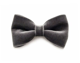 Cat Bow Tie - "Velvet - Storm Gray" - Dark Gray Velvet Pet Bow Tie for Cat Collar / Kitten Bow Tie / Small Dog Bow Tie / Wedding (One Size)