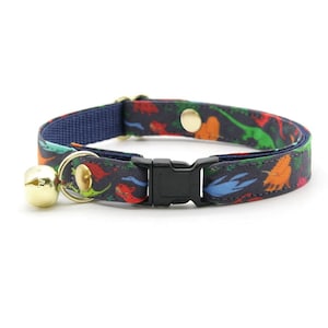 Cat Collar - "Dinosaurus Rex" - Colorful Dinosaur Cat Collar / Breakaway + Non-Breakaway / Animal, Fun, Boy Cat / Cat + Kitten Sizes