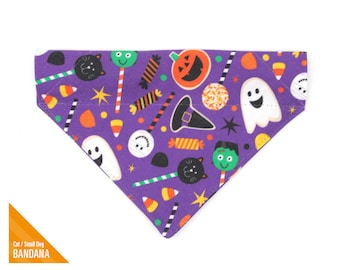 Halloween Haustier Bandana - "Hexengebräu - Lila Halloween Candy Bandana für Katze + kleiner Hund / Geist Katzen Bandana zum Überschieben / Halsband Halsband."