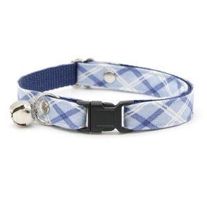 Cat Collar - &quot;Skye&quot; - Light Blue Plaid Cat Collar / Breakaway or Non-Breakaway / Preppy, Winter / Cat, Kitten, Small Dog Sizes