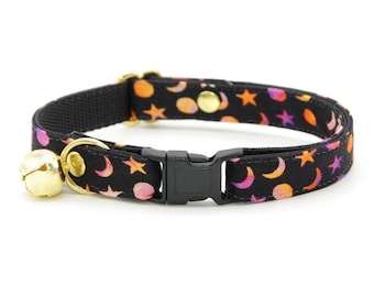 Celestial Cat Collar - "Cosmic" - Black Moon Cat Collar / Breakaway or Non-Breakaway / Moon Stars Starry Space Luna / Cat, Kitten, Small Dog