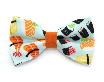 Sushi Cat Bow Tie - "Sushi Date" - Sushi Bow Tie for Cat Collar / Food / Fun Gift for Cat / Cat, Kitten, Small Dog Bow Tie (ONE SIZE)