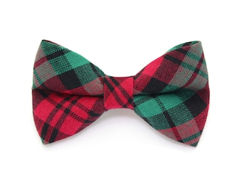 Holiday Cat Bow Tie - &quot;Fireside&quot; - Red & Green Plaid Bow Tie for Cat Collar / Christmas / Cat Gift / Cat, Kitten, Small Dog Bowtie