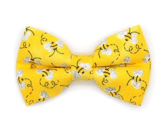 Cat Bow Tie - "Show Me The Honey" - Yellow Bee Bow Tie for Cat Collar / Honeybee, Bumblebee, Bee Lover, Summer / Cat, Kitten, Small Dog Bow