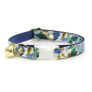 Rifle Paper Co® Cat Collar - "Indigo Garden" - Blue Floral Cat Collar / Breakaway or Non-Breakaway / Wedding / Cat, Kitten, Small Dog Sizes