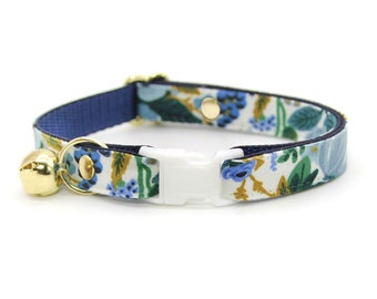 Rifle Paper Co® Cat Collar - "Indigo Garden" - Blue Floral Cat Collar / Breakaway or Non-Breakaway / Wedding / Cat, Kitten, Small Dog Sizes