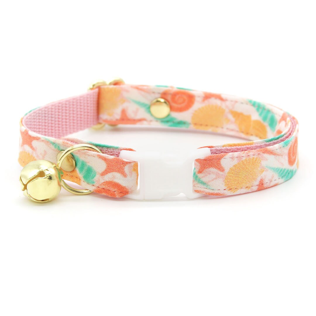 Cat Collar seashell Beach Peach, Aqua & Coral Pink Shell Cat Collar