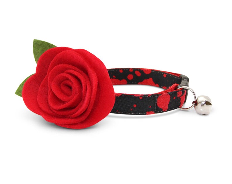 Horror Fan Gift Halloween Cat Collar Dracula Red Vampire Cat Collar with Flower Set - Breakaway Non-Breakaway Felt Flower