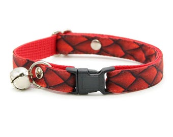 Dragon Cat Collar - "Dragon Scales - Red" - Fantasy Cat Collar / Breakaway or Non-Breakaway / Dragon Gifts / Cat, Kitten + Small Dog Sizes