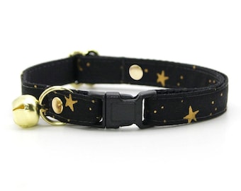 Rifle Paper Co® Cat Collar - "Noir" - Black & Gold Star Cat Collar / Breakaway or Non-Breakaway / Night Sky / Cat, Kitten, Small Dog Sizes