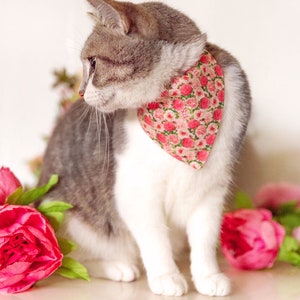 Cat Bandana - &quot;Pretty in Peony - Pink&quot; - Peonies Bandana for Cat + Small Dog / Floral, Spring / Slide-On / Over-the-Collar Bandana