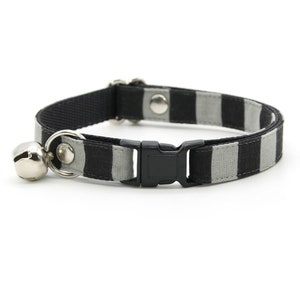 Cat Collar - &quot;Unexpected Guest&quot; - Black & Gray Striped Cat Collar / Breakaway or Non-Breakaway / Halloween, Beetlejuice / Cat + Small Dog