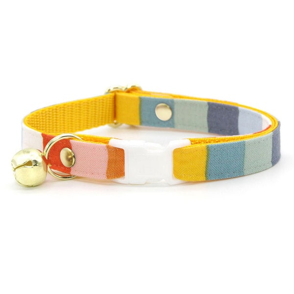 Cat Collar - "Carousel" - Striped Rainbow Cat Collar / Breakaway or Non-Breakaway / Summer Beach Vibes, Birthday / Cat, Kitten + Small Dog
