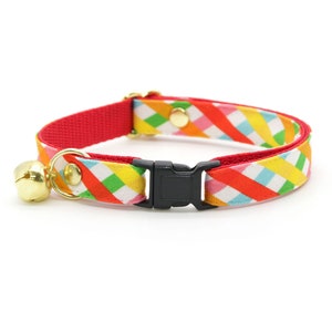 Cat Collar - "Maypole" - Rainbow Plaid Cat Collar / Breakaway or Non-Breakaway / Birthday, Fiesta, Spring, Summer / Cat, Kitten + Small Dog