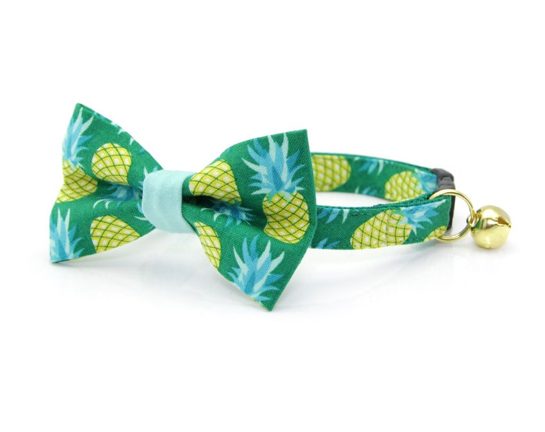 Tropical Cat Bow Tie pineapple Aqua Green Cat Etsy