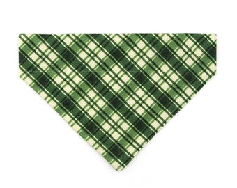 Plaid Cat Bandana - "Pinecrest" - Forest Green Bandana for Cat + Small Dog / Fall, Winter, Rustic / Slide-on Bandana / Over-the-Collar