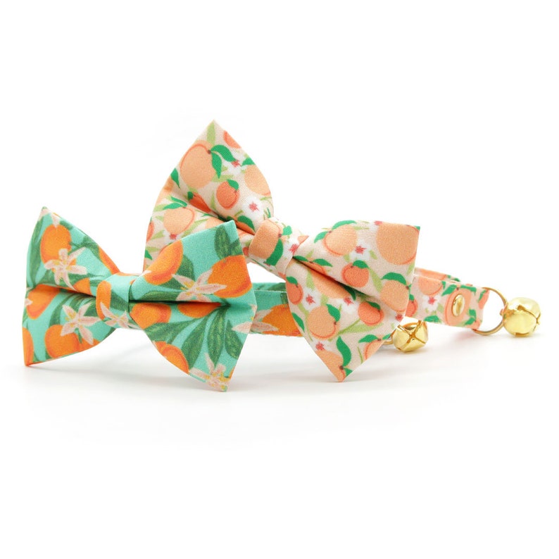 Cat Bow Tie Clementine Blossom Mint Green & Orange Citrus Bow Tie for Cat Collar / Spring, Summer, Tropical / Cat Small Dog Bowtie image 4