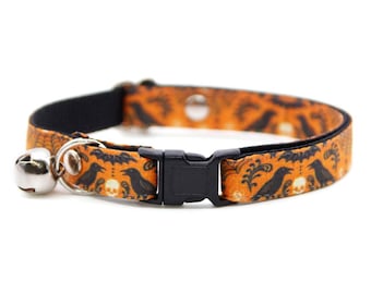 Raven Cat Collar - "Nevermore" - Halloween Cat Collar / Breakaway or Non-Breakaway / Gothic, Witchy, Skull / Cat, Kitten + Small Dog Sizes