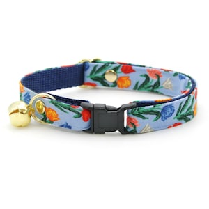Cat Collar - "Tulip Fields - Periwinkle" - Rifle Paper Co® Fabric Floral Cat Collar / Breakaway or Non-Breakaway / Spring / Cat + Small Dog