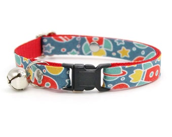 Cat Collar - "Intergalactic" - Space Cat Collar / Breakaway or Non-Breakaway / Spaceship,Rocket,Sci-fi,Geek / Cat, Kitten, Small Dog Sizes