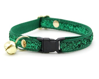 Cat Collar - "Emerald City" - Green Sparkle Cat Collar / Breakaway or Non-Breakaway / Glitter, Sparkly / Cat, Kitten + Small Dog Sizes