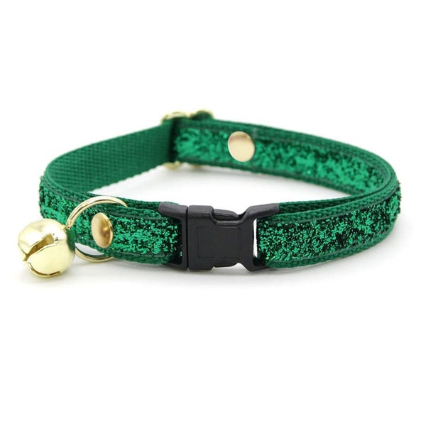 Cat Collar - "Emerald City" - Green Sparkle Cat Collar / Breakaway or Non-Breakaway / Glitter, Sparkly / Cat, Kitten + Small Dog Sizes