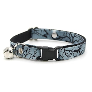 Halloween Cat Collar - "Witching Hour" - Nighttime Bats on Gray Cat Collar / Crosses / Breakaway + Non-Breakaway / Cat, Kitten, Small Dog