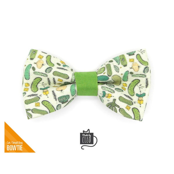 Cat Bow Tie - "Kind of a Big Dill" - Green Pickle Bow Tie for Cat Collar / Cucumber, Food / Cat, Kitten + Small Dog Bow (ONE SIZE)