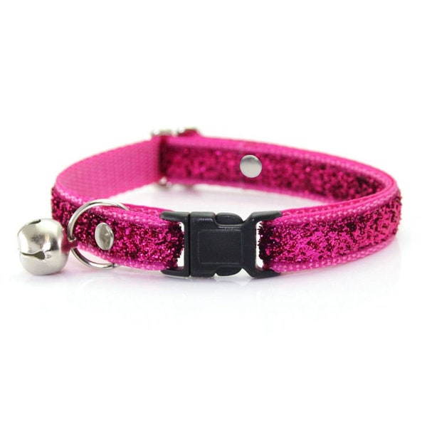 Sparkly Cat Collar - "Uptown Girl" - Berry Pink Sparkle Cat Collar / Breakaway or Non-Breakaway / Glitter / Cat, Kitten, Small Dog Size