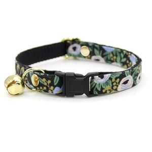Rifle Paper Co® Cat Collar - "Belladonna" - Floral Black Cat Collar / Breakaway or Non-Breakaway / Wedding / Cat, Kitten, Small Dog Sizes
