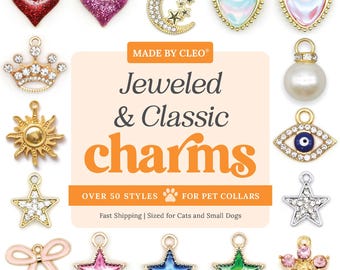 Cat Collar Charm - "Jeweled & Classic" - Pet, Dog, Rhinestone, Pearl, Crown, Evil Eye, Moon, Star, Heart, Jewelry, Crystal, Sun, Gemstone