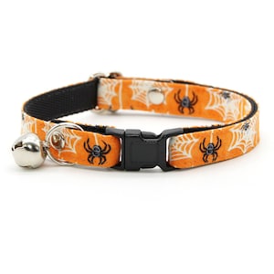 Cat Collar - &quot;Spooky Spiderwebs&quot; - Halloween Glow-in-the-Dark Spider Cat Collar / Breakaway or Non-Breakaway / Cat, Kitten + Small Dog Sizes