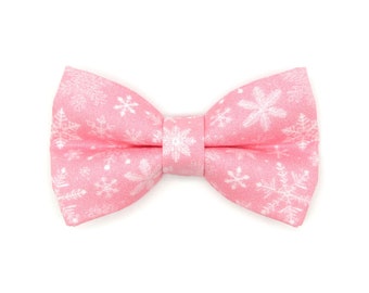 Cat Bow Tie - "Snowflakes - Sugar Pink" - Pink Snowflake Bow Tie for Cat Collar / Christmas, Holiday, Winter / Cat, Kitten, Small Dog Bowtie