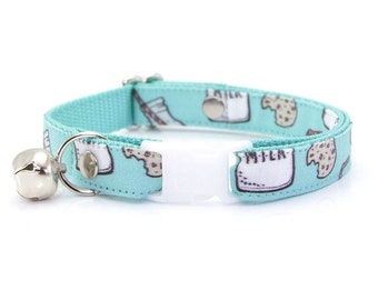 Cat Collar - "Cookies and Milk - Mint" Cat Collar Breakaway / Food Cat Collar / Fun Cat Collar / Cat, Kitten & Small Dog Sizes