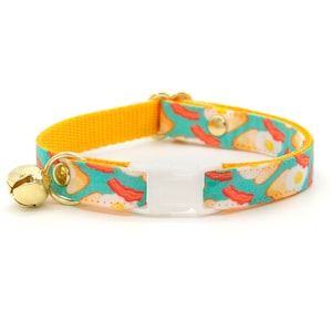 Cat Collar - "Breakfast Club" - Bacon, Eggs & Toast Cat Collar / Food, Fun, Gift / Breakaway or Non-Breakaway / Cat, Kitten, Small Dog Sizes