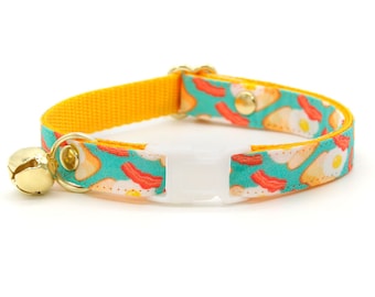 Cat Collar - &quot;Breakfast Club&quot; - Bacon, Eggs & Toast Cat Collar / Food, Fun, Gift / Breakaway or Non-Breakaway / Cat, Kitten, Small Dog Sizes