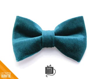 Cat Bow Tie - "Velvet - Ocean Teal" - Velvet Cat Collar Bow Tie / Kitten Bow Tie / Small Dog Bow Tie / Wedding - Removable (One Size)