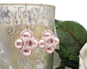 Rose Pink Rivoli Cluster Earrings