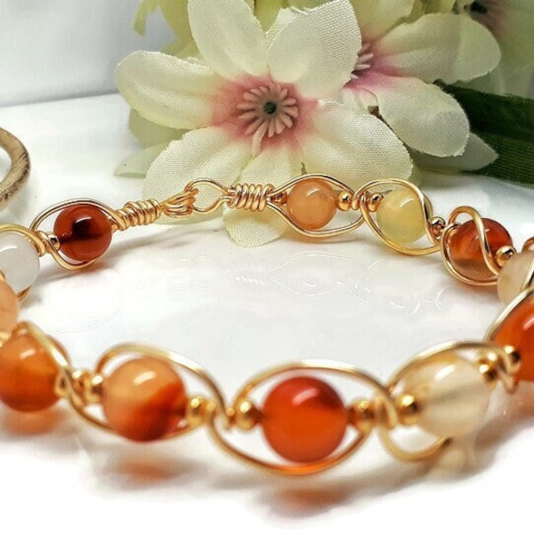 Carnelian Wire Wrapped Bangle Bracelet