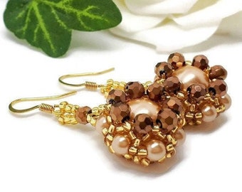 Gold Pearl & Crystal Drop Earrings